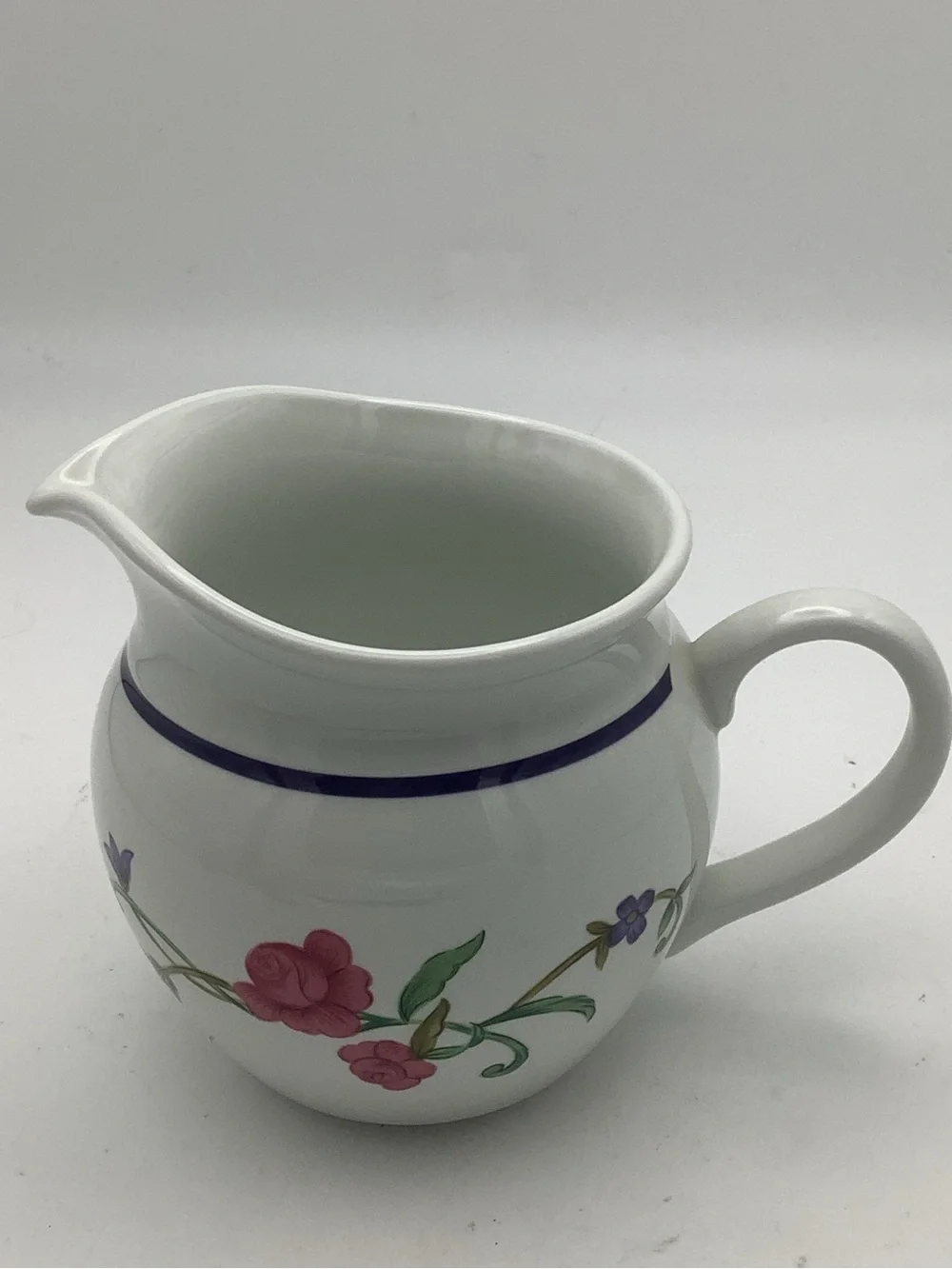 Lenox Rose Garden White Ceramic Creamer with Pink and Purple Floral Motif